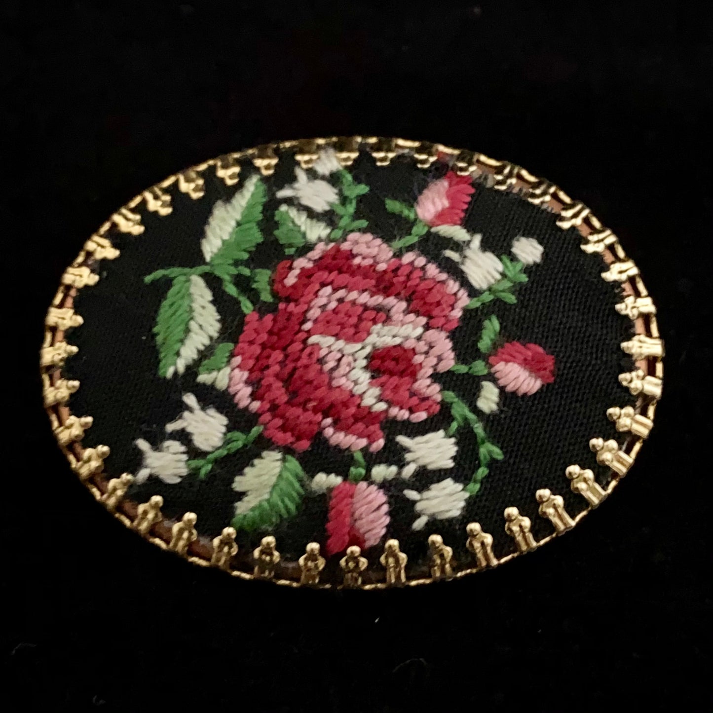 Late 70s/ Early 80s Petit Point Embroidered Brooch