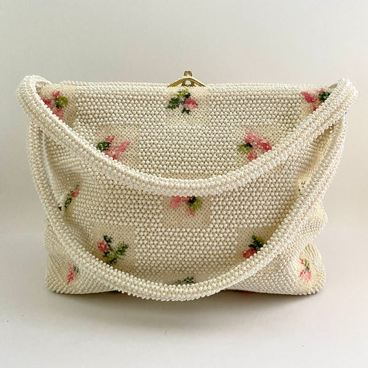 1950s Pink Flower Lumured Handbag