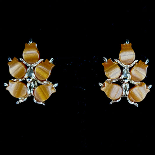 1960s Butterscotch Lucite Flower Earrings