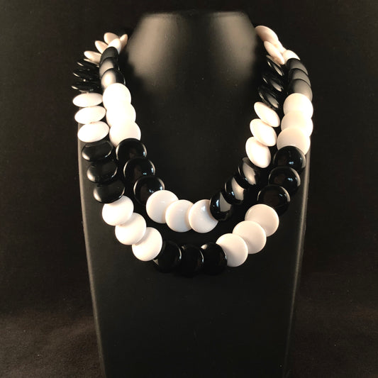 1980s Trifari Black & White Bead Necklace - Retro Kandy Vintage