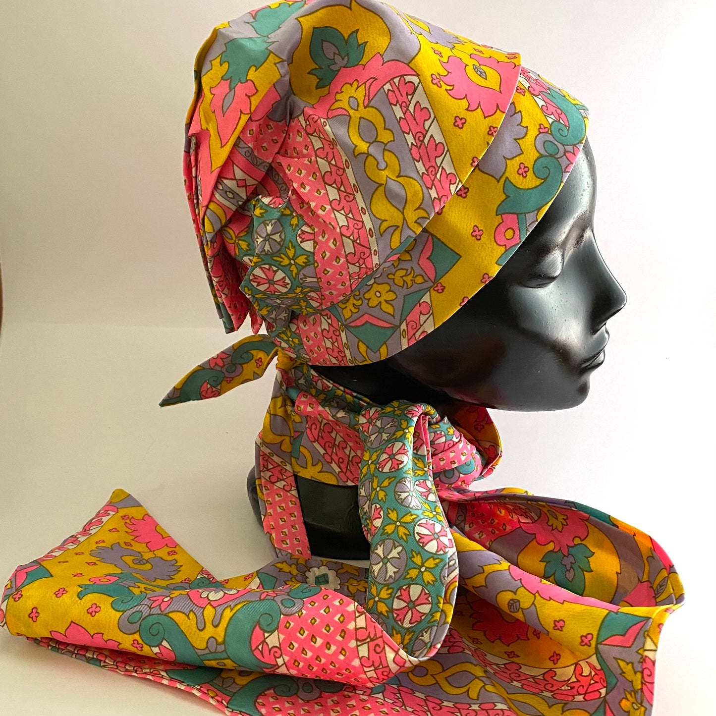 1960s Psychedelic Paisley Turban/ Head Scarf With Matching Scarf