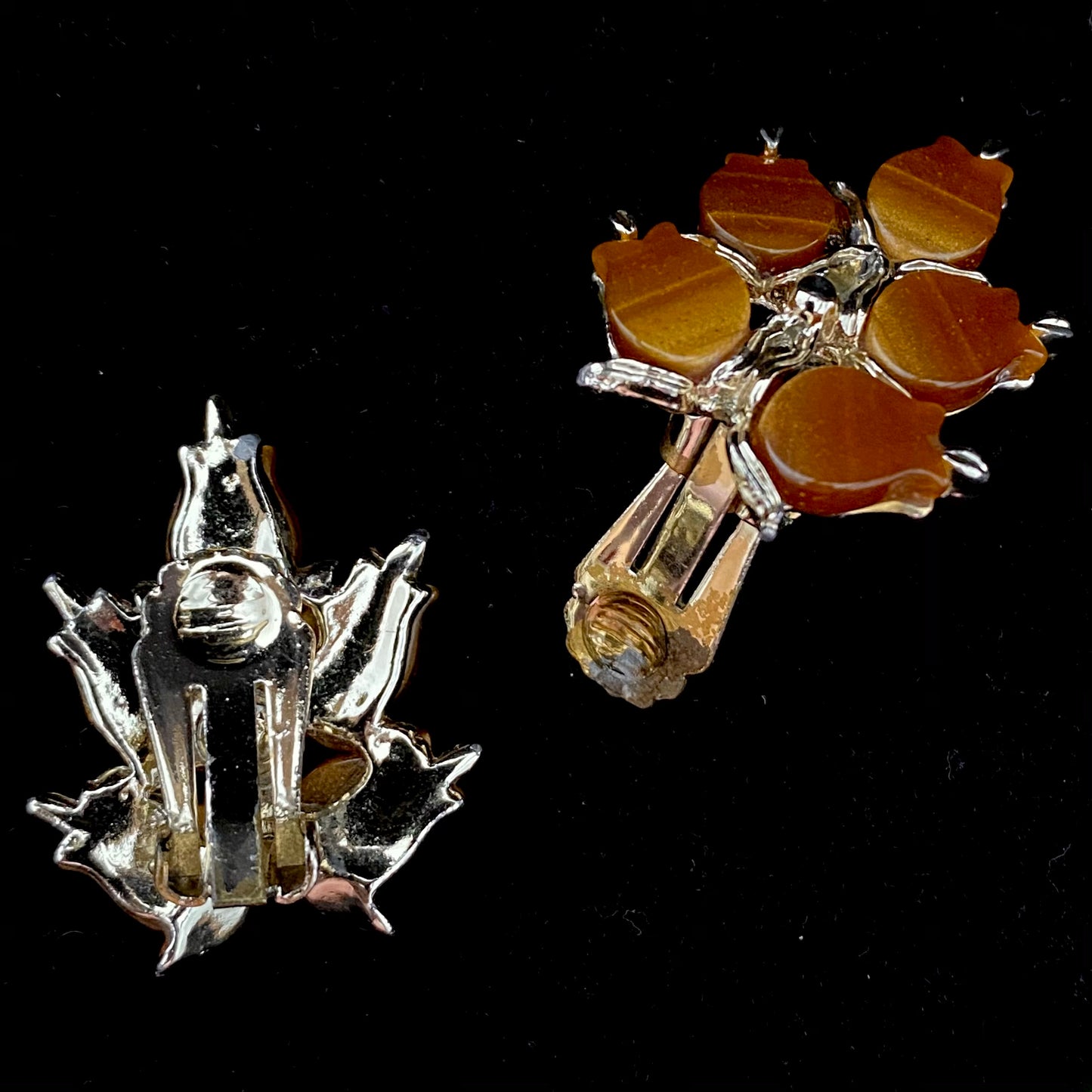 1960s Butterscotch Lucite Flower Earrings