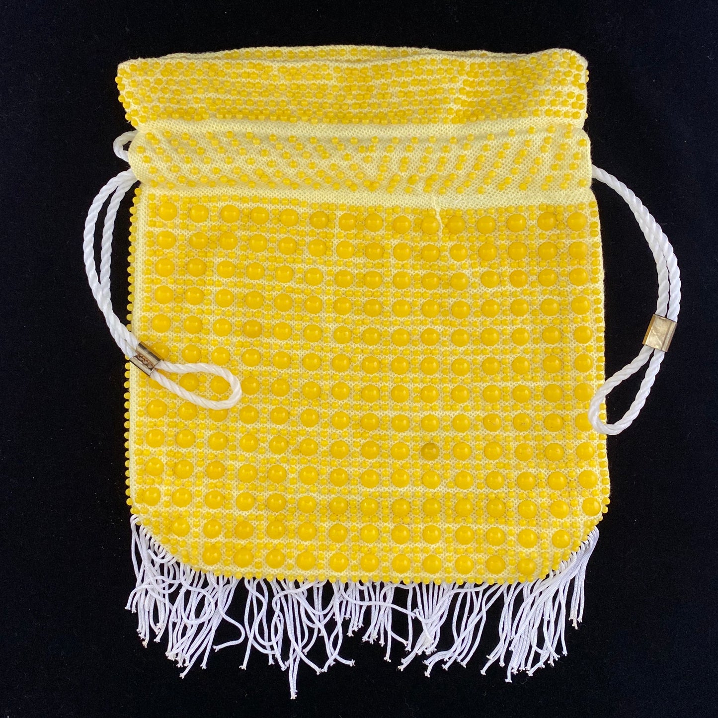 1960s Yellow Beaded Drawstring Bag - Retro Kandy Vintage