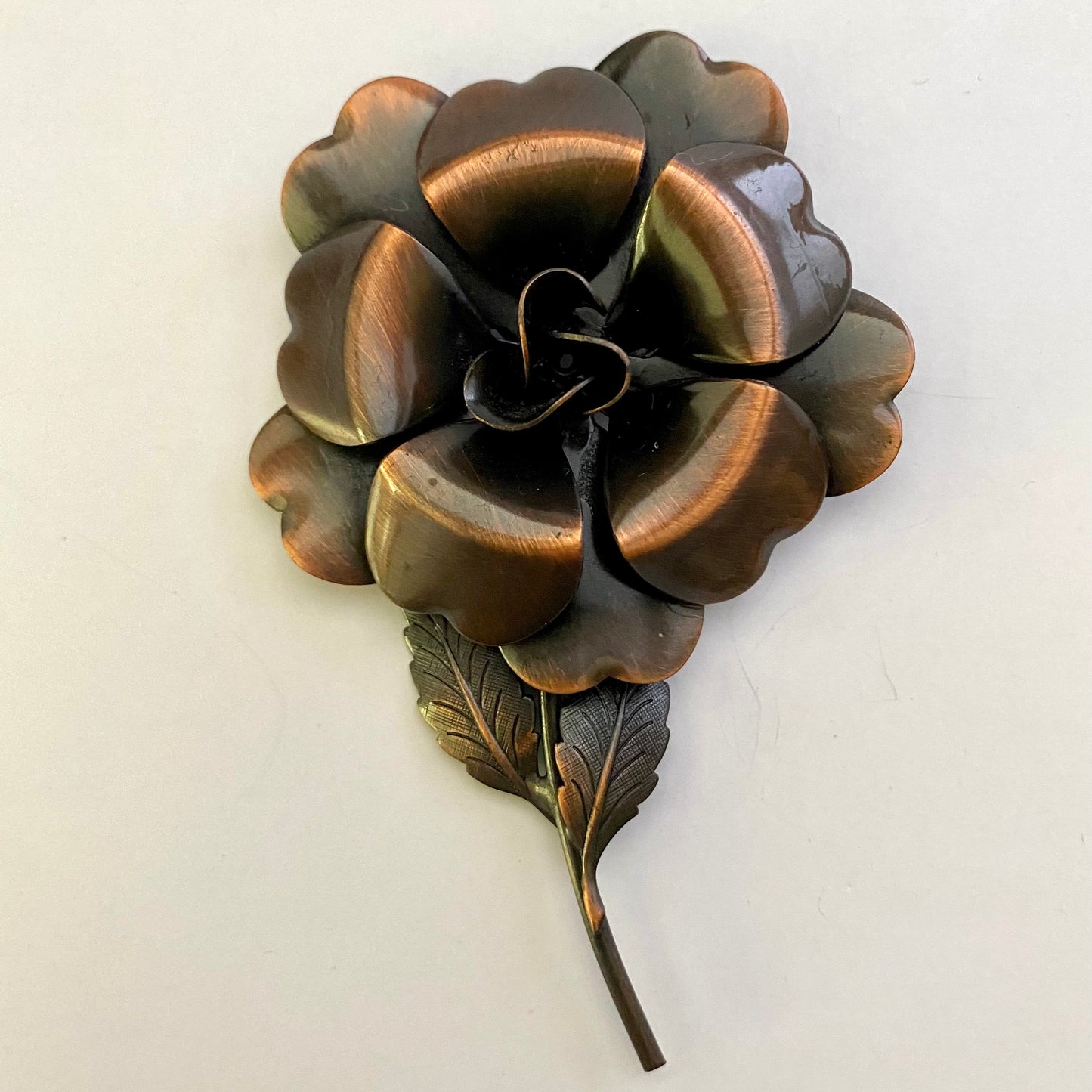 1960s Bronzed Metal Flower Brooch