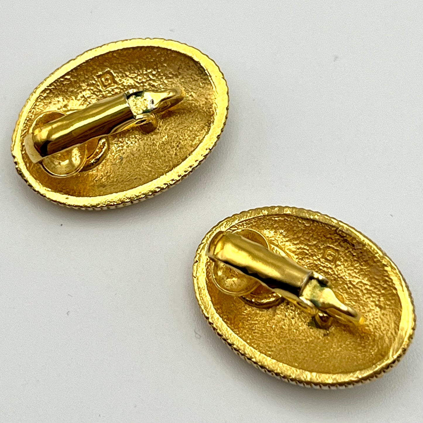 1960s Gold-Tone & Green Enamel Oval Earrings