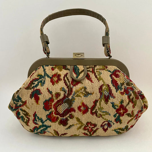 Late 50s/ Early 60s Classy USA Floral Needlepoint Handbag