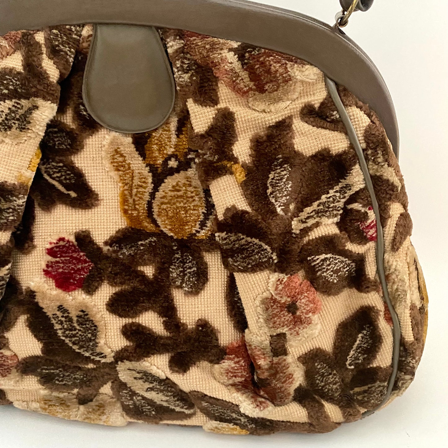 1960s Brown Flowered Carpet Handbag