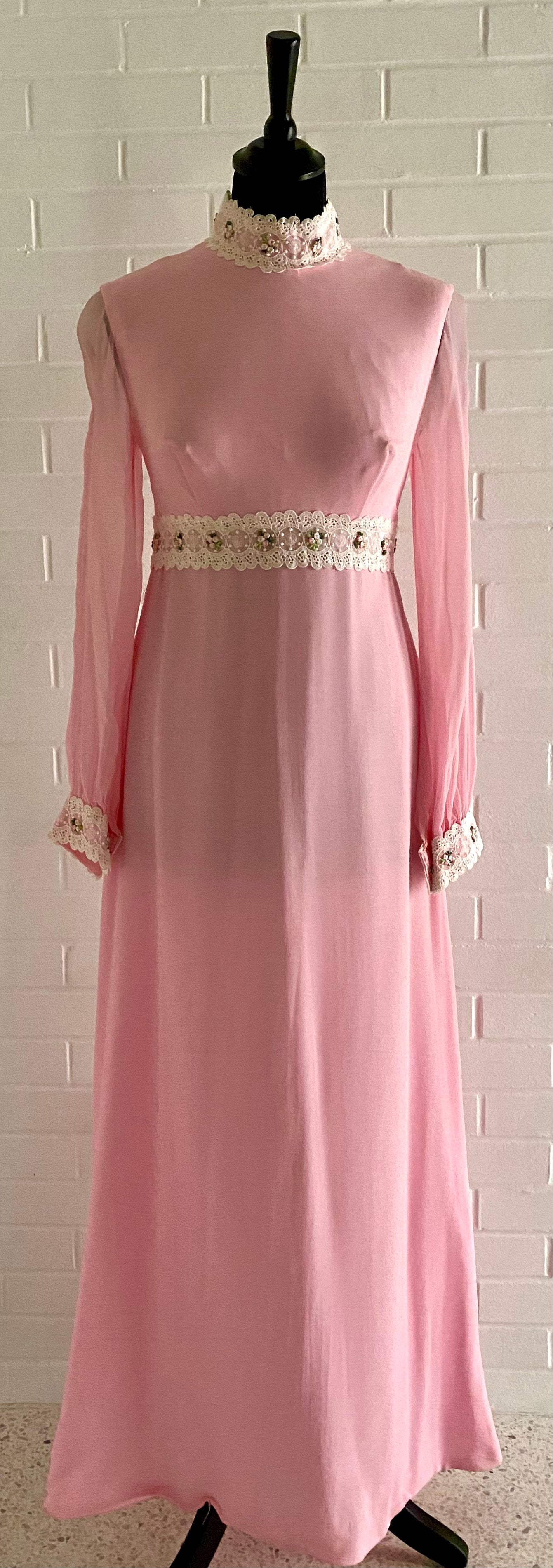 Late 50s/ Early 60s Pink Chiffon Maxi Dress