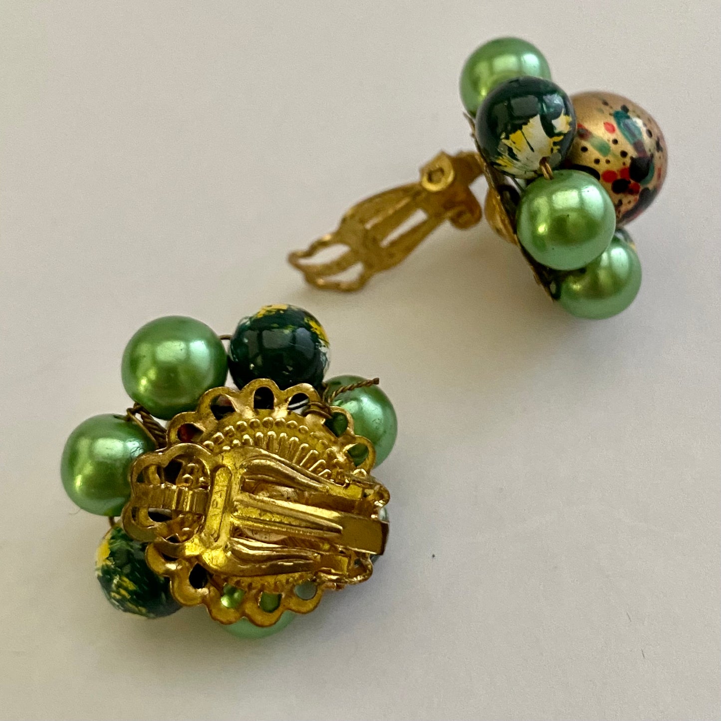 1960s Japan Green Bead Earrings