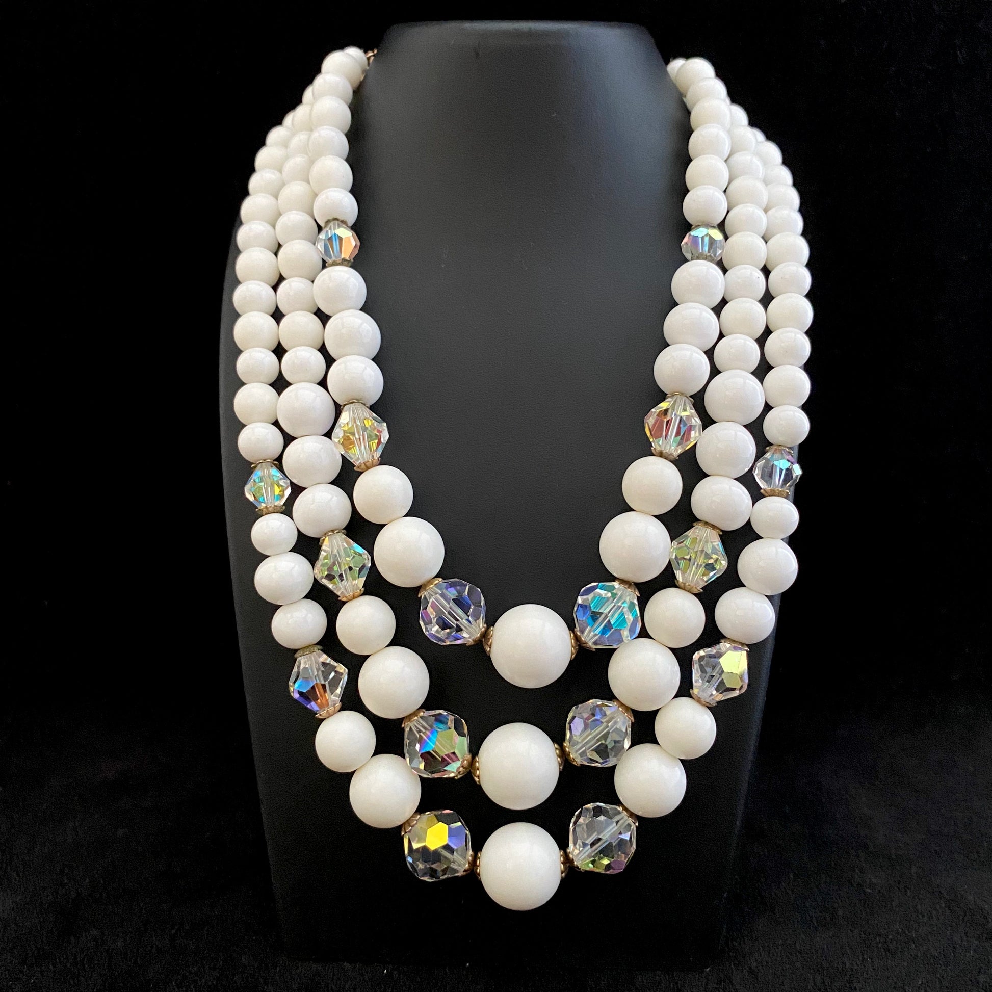 Late 50s/ Early 60s Laguna Glass Bead & Crystal Necklace - Retro Kandy Vintage