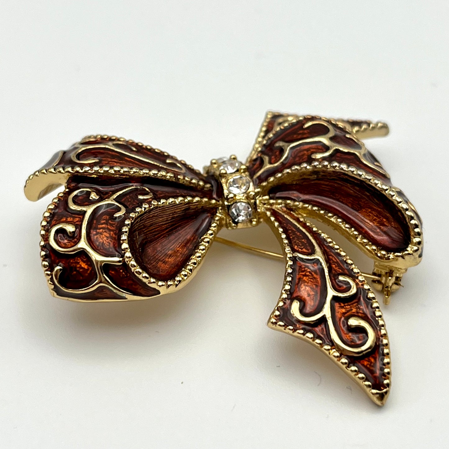 1990s Monet Enamel & Rhinestone Bow Brooch