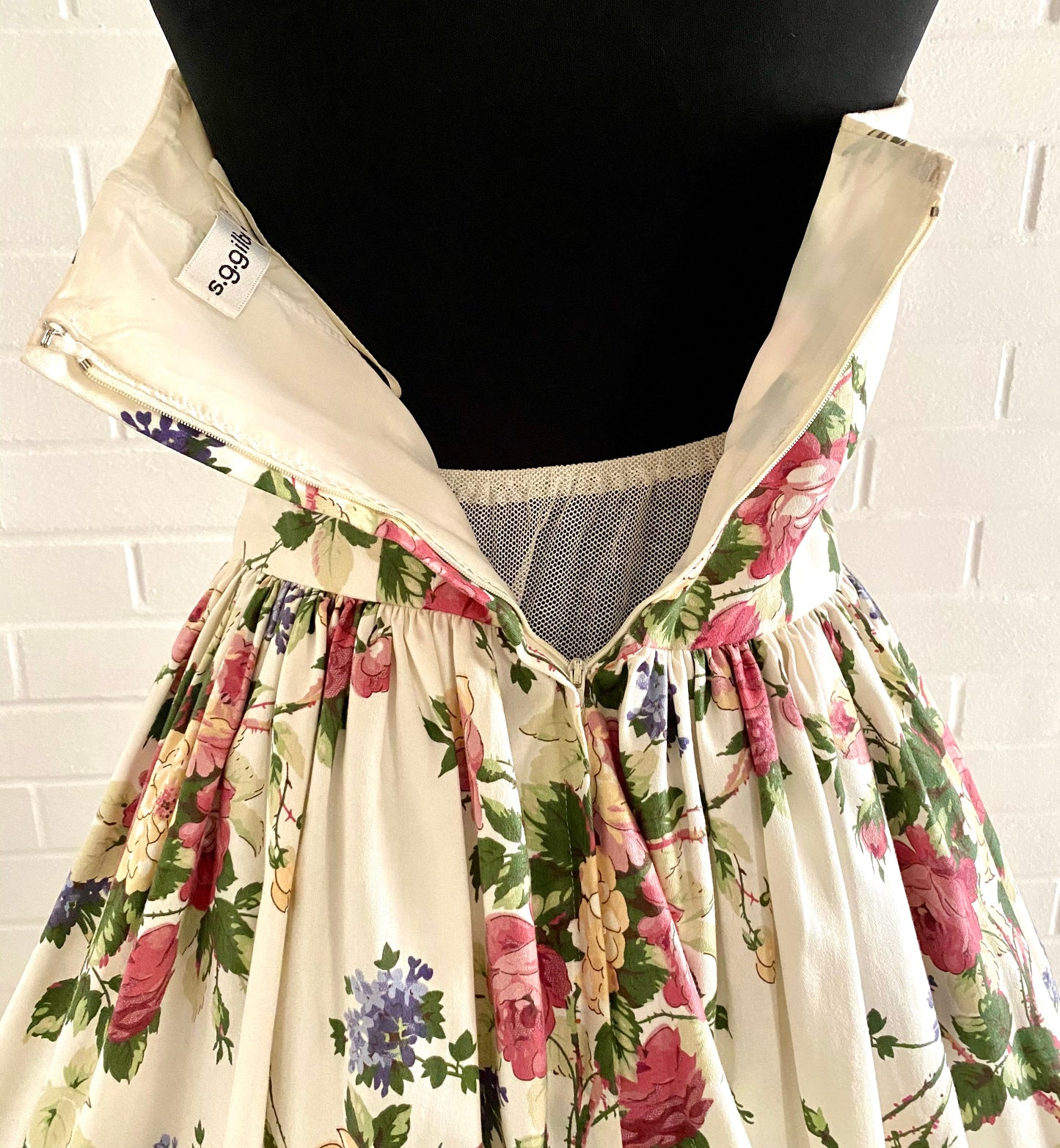 1980s S.G.Gilbert Strapless Flowered Dress