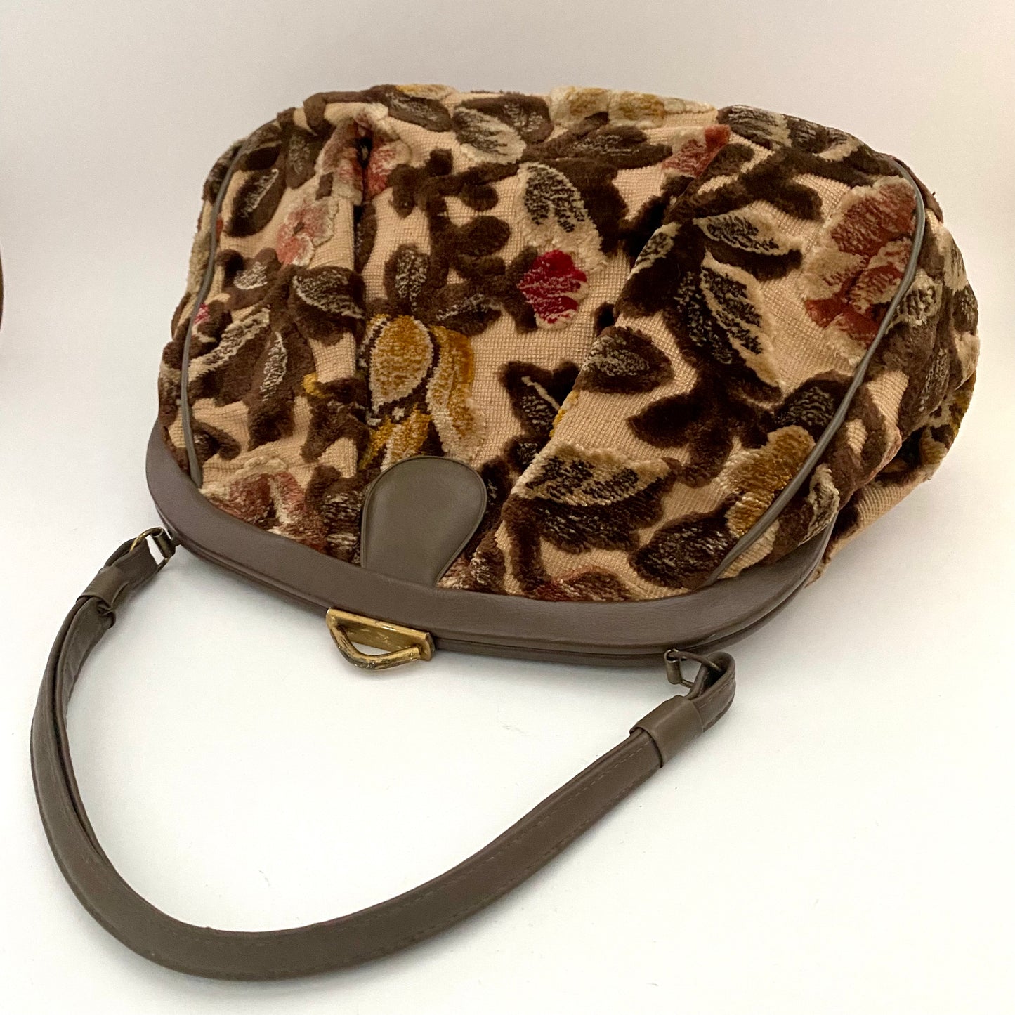 1960s Brown Flowered Carpet Handbag