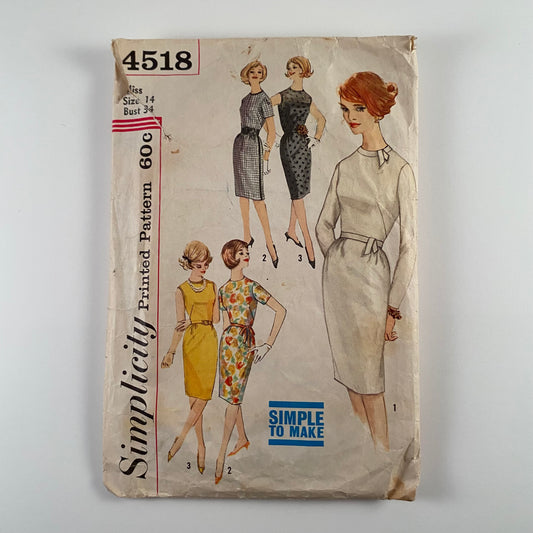 Late 50s/ Early 60s Simplicity Dress Pattern 4518