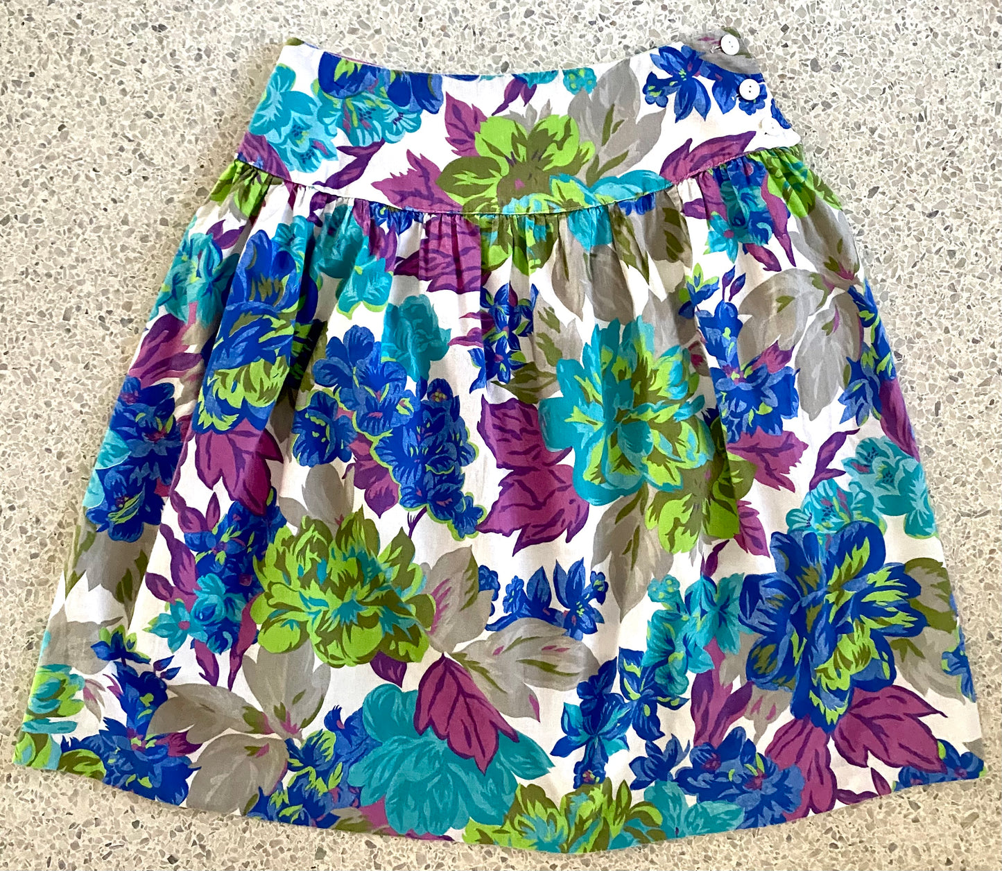 1980s Heather Gray Flowered Yoke Skirt