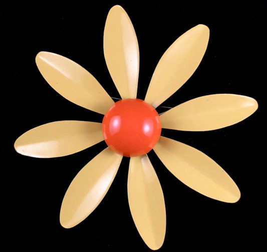 Late 60s/ Early 70s Yellow & Orange Enamel Daisy Pin - Retro Kandy Vintage