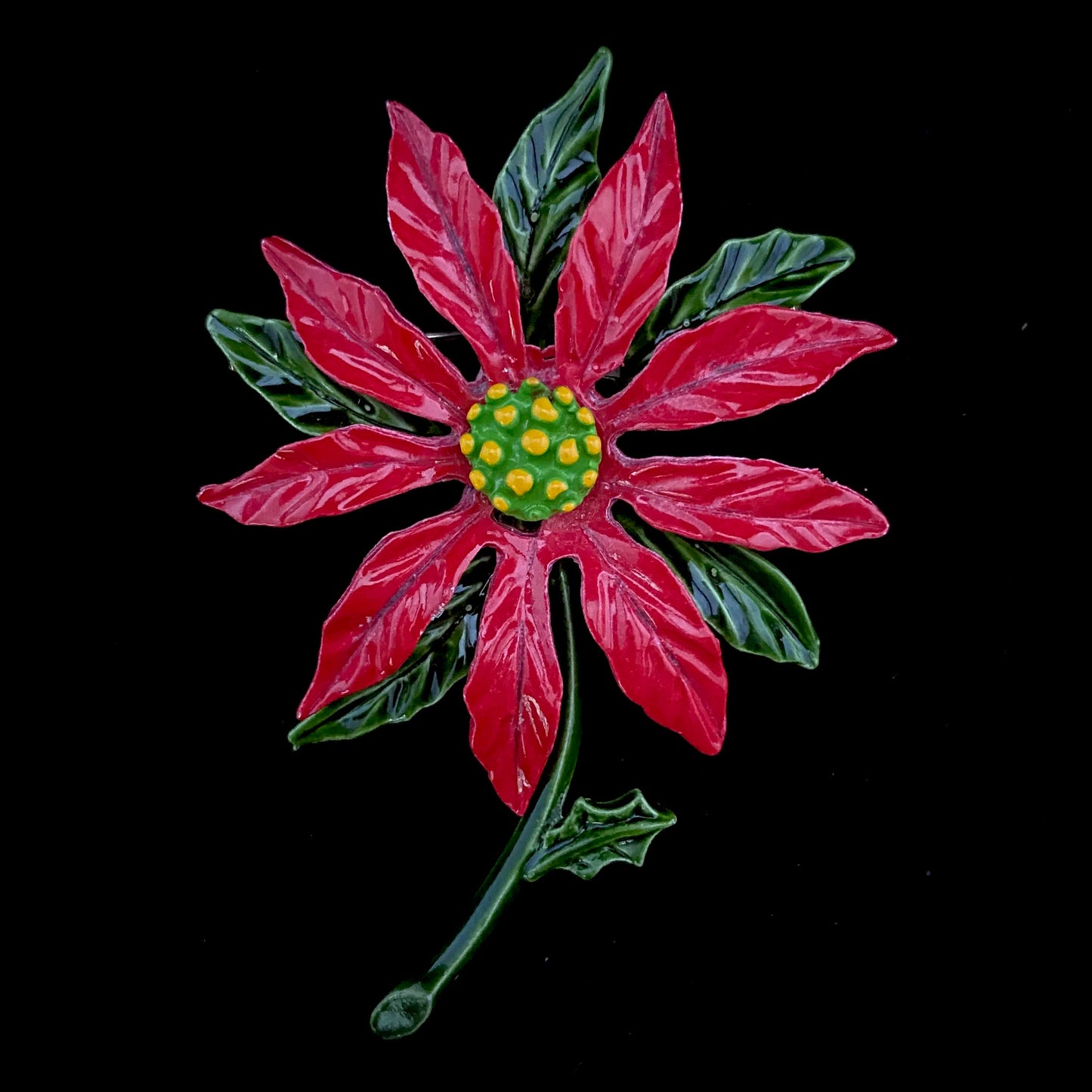 Late 60s/ Early 70s Enamel Poinsettia Brooch - Retro Kandy Vintage