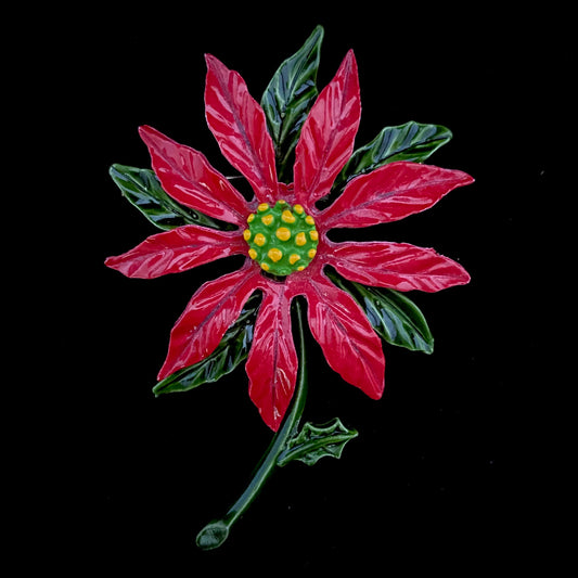 Late 60s/ Early 70s Enamel Poinsettia Brooch - Retro Kandy Vintage