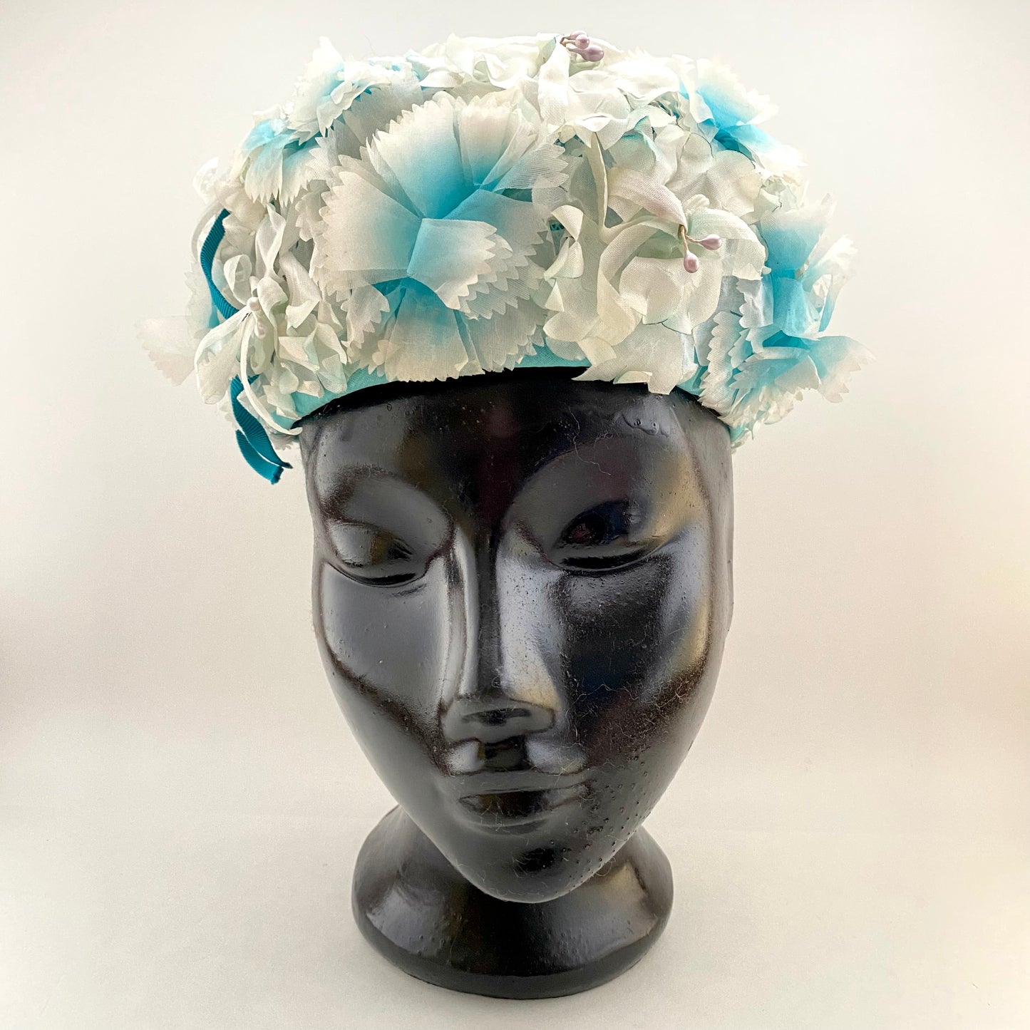 Late 50s/ Early 60s Aqua Faux Flower Hat