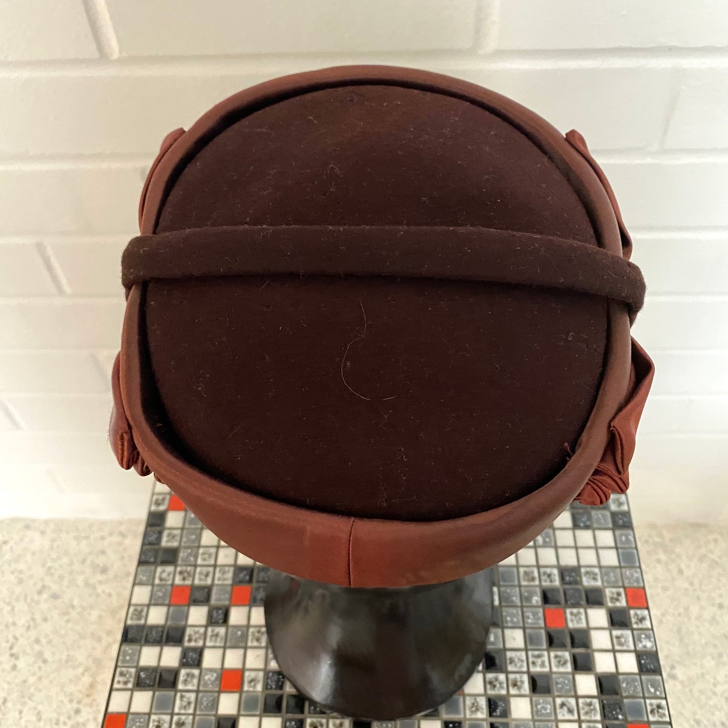 1950s Brown Felt & Satin Calot Hat