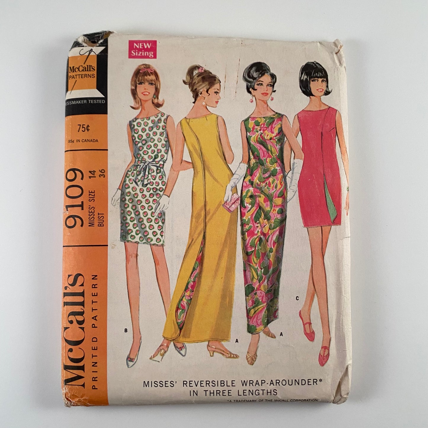 1960s McCall's Reversible Wrap-Arounder Dress Pattern 9109- Uncut