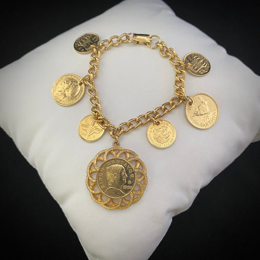 Late 50s/ Early 60s Coro Gold Coin Charm Bracelet - Retro Kandy Vintage