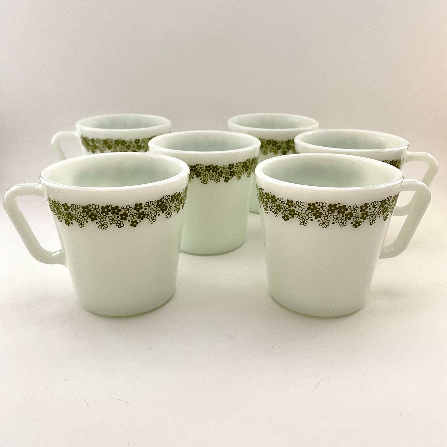 1970s Pyrex Spring Blossom Green Mugs- Set of 6