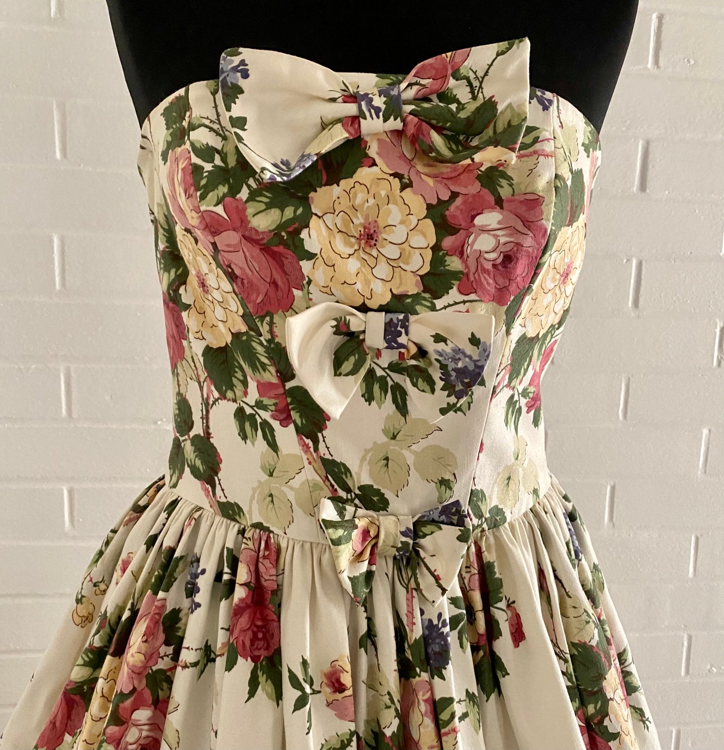 1980s S.G.Gilbert Strapless Flowered Dress