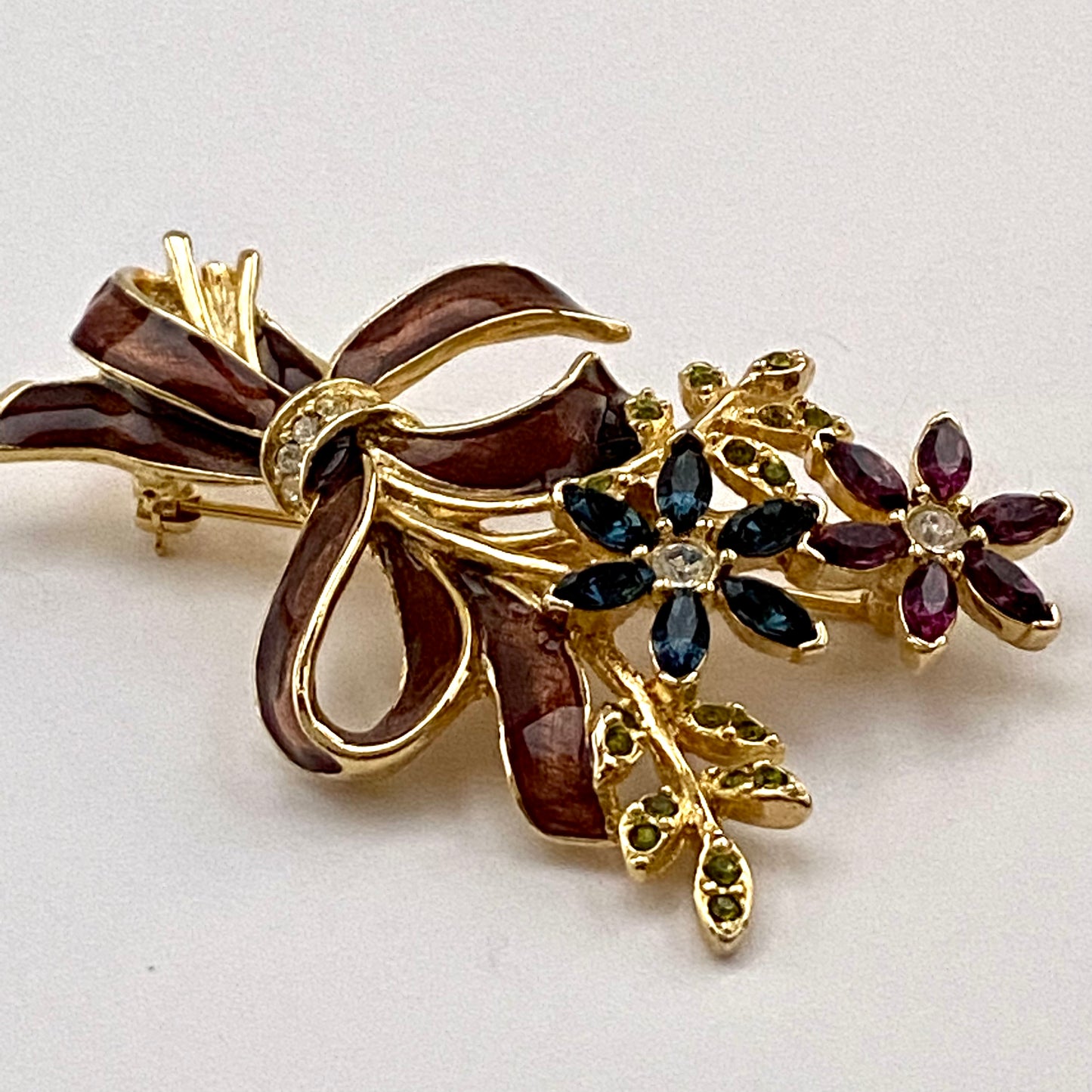 1990s Monet Floral Rhinestone & Enamel Brooch