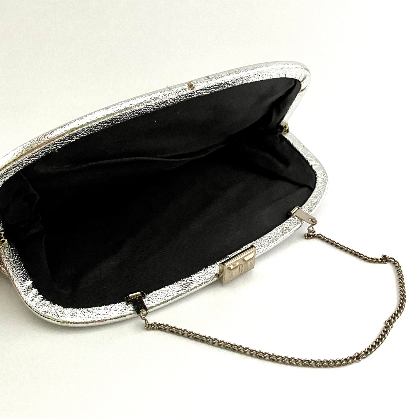 1960s Silver Vinyl Clutch With An Optional Chain Handle