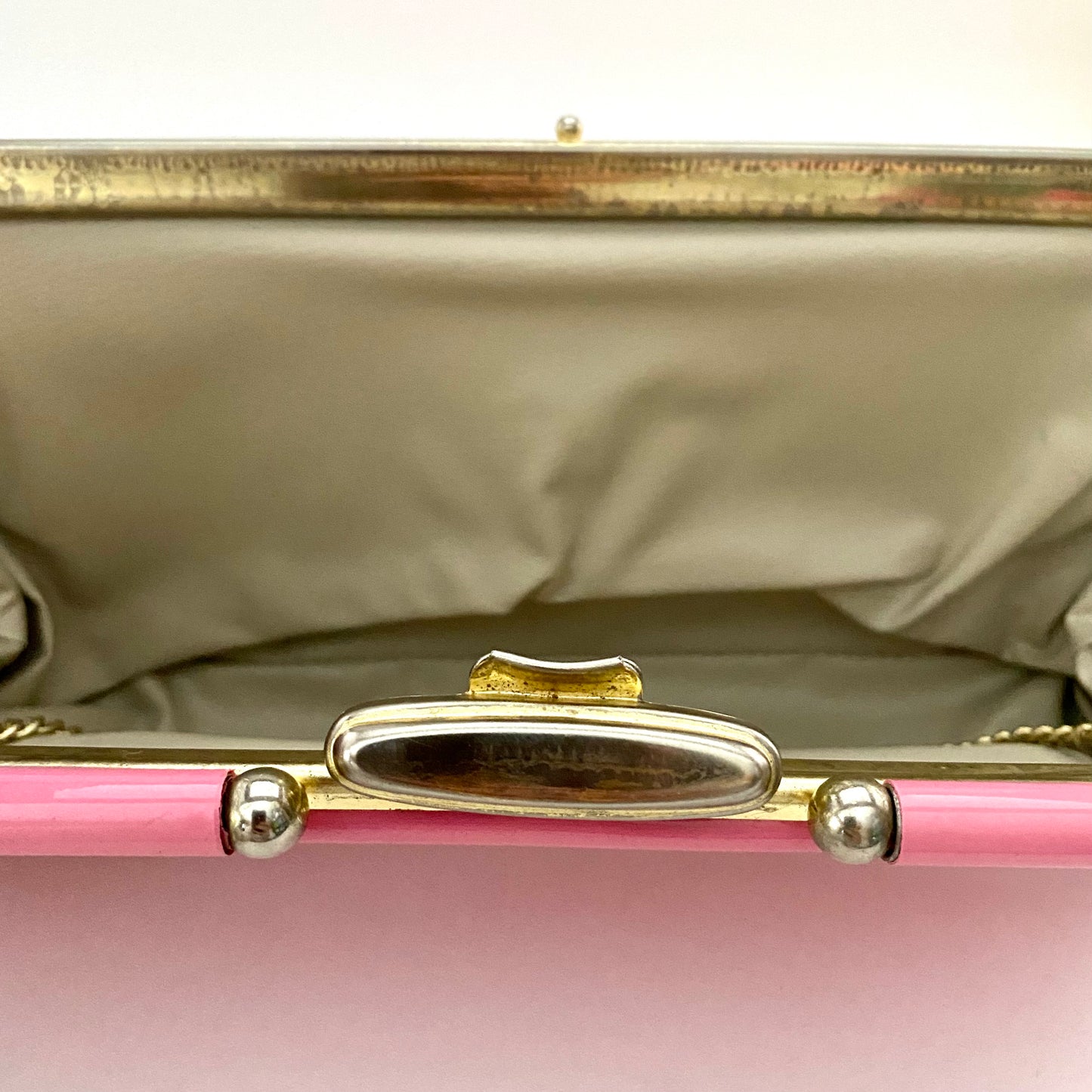 1960s Pink Patent Leather Clutch With Optional Chain Handle