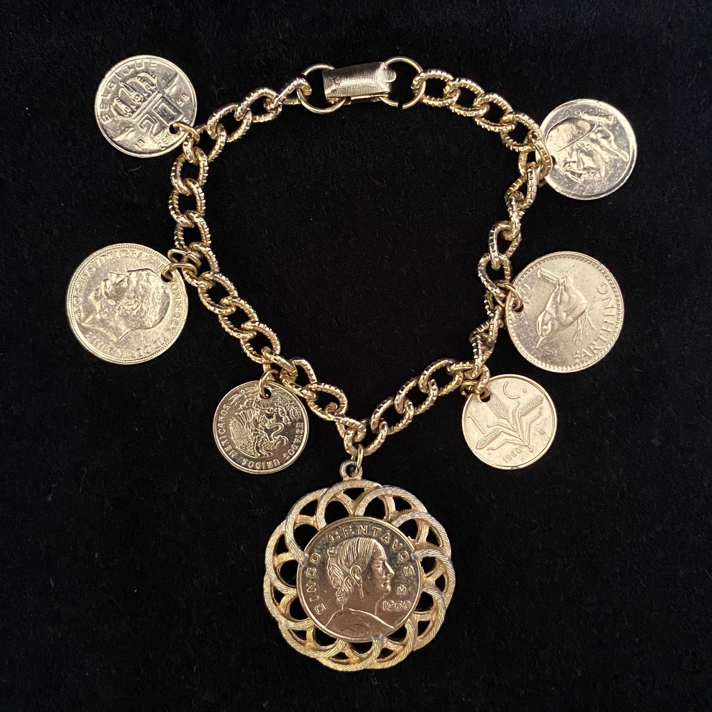 Late 50s/ Early 60s Coro Gold Coin Charm Bracelet - Retro Kandy Vintage