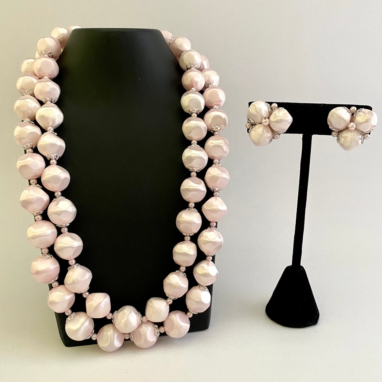 1960s Japan Pale Pink Necklace & Earring Set