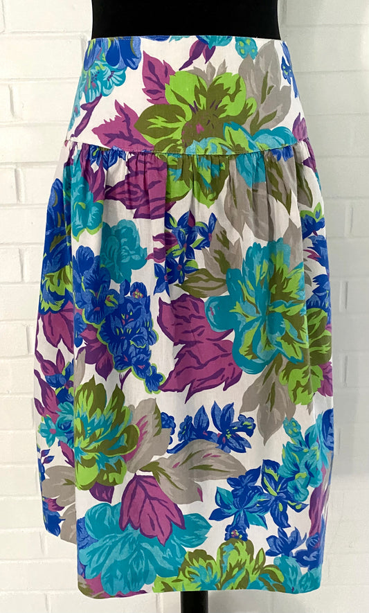 1980s Heather Gray Flowered Yoke Skirt