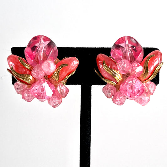 1960s German Pink Bead Earrings