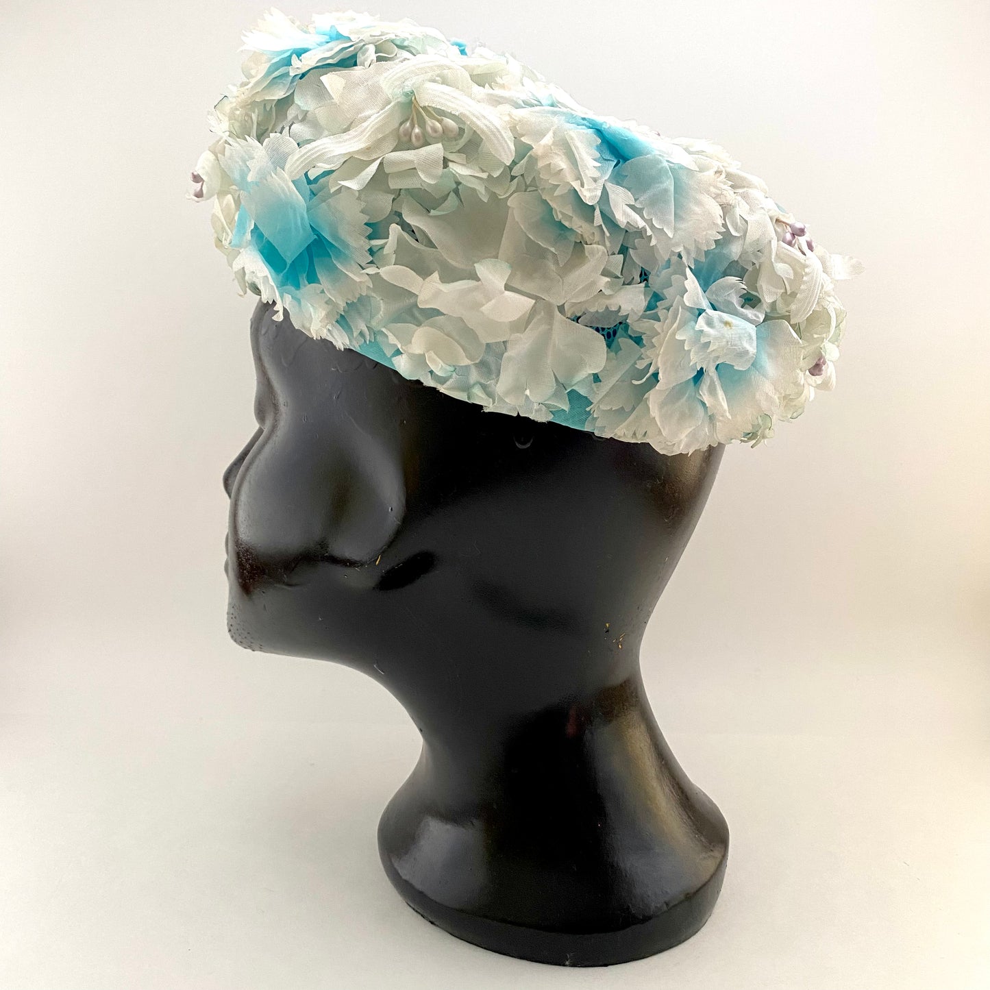 Late 50s/ Early 60s Aqua Faux Flower Hat