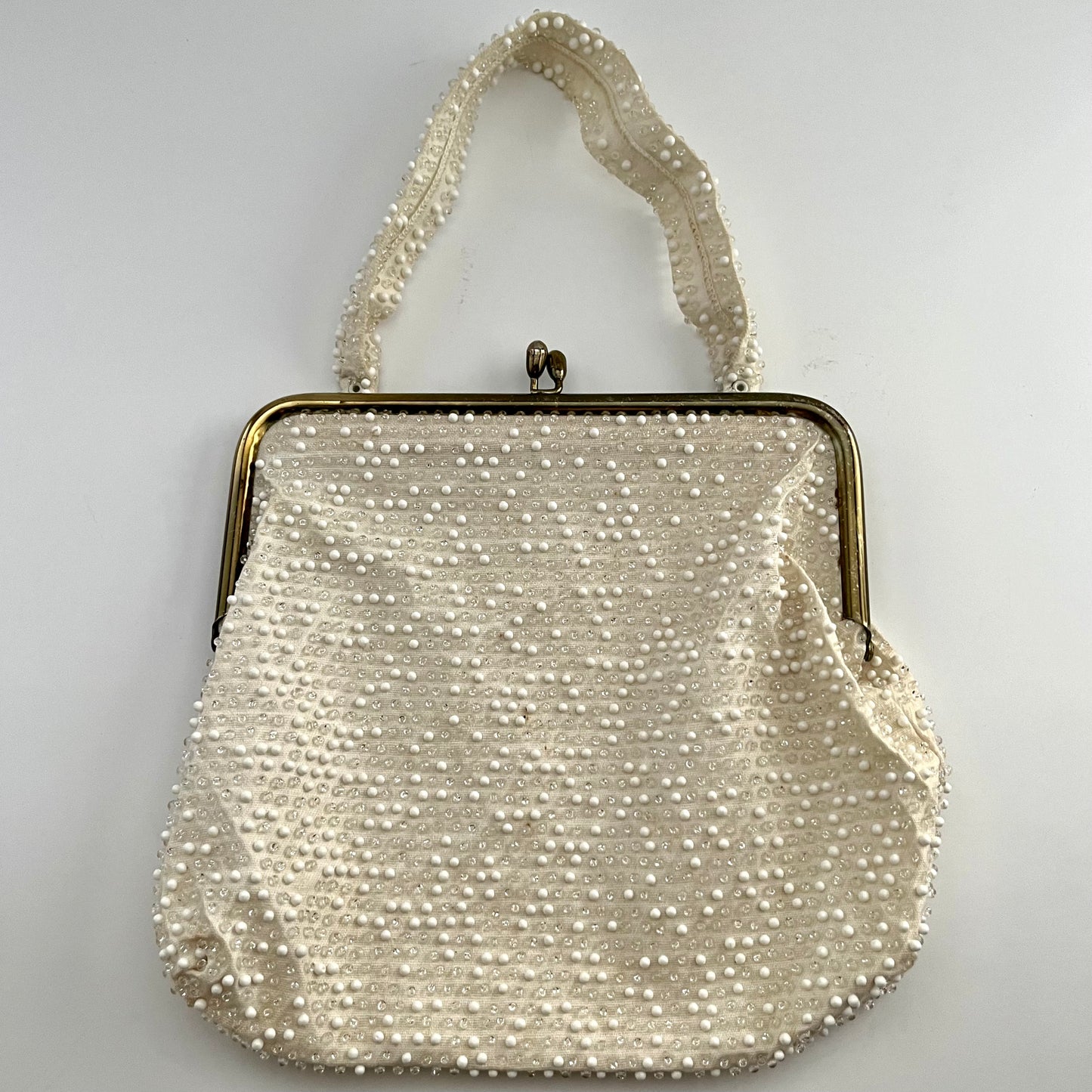 1950s Lumured Ivory Beaded Handbags