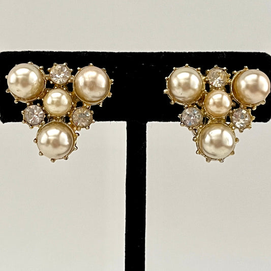 1960s Triangular, Rhinestone & Pearl Earrings