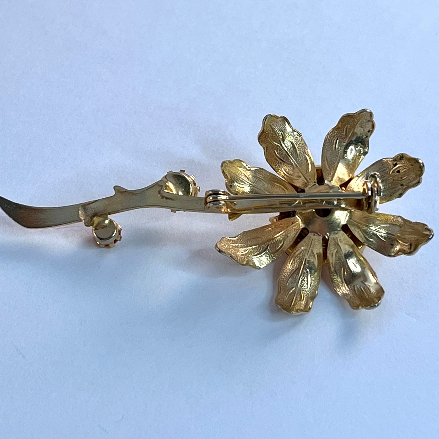 1960s Topaz Rhinestone Gold-Tone Flower Brooch