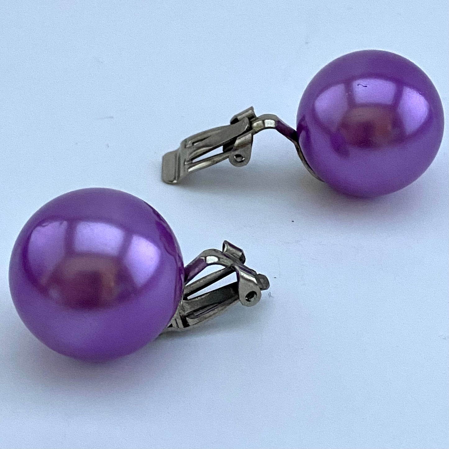 1960s Large Purple Faux Pearl Bead Earrings