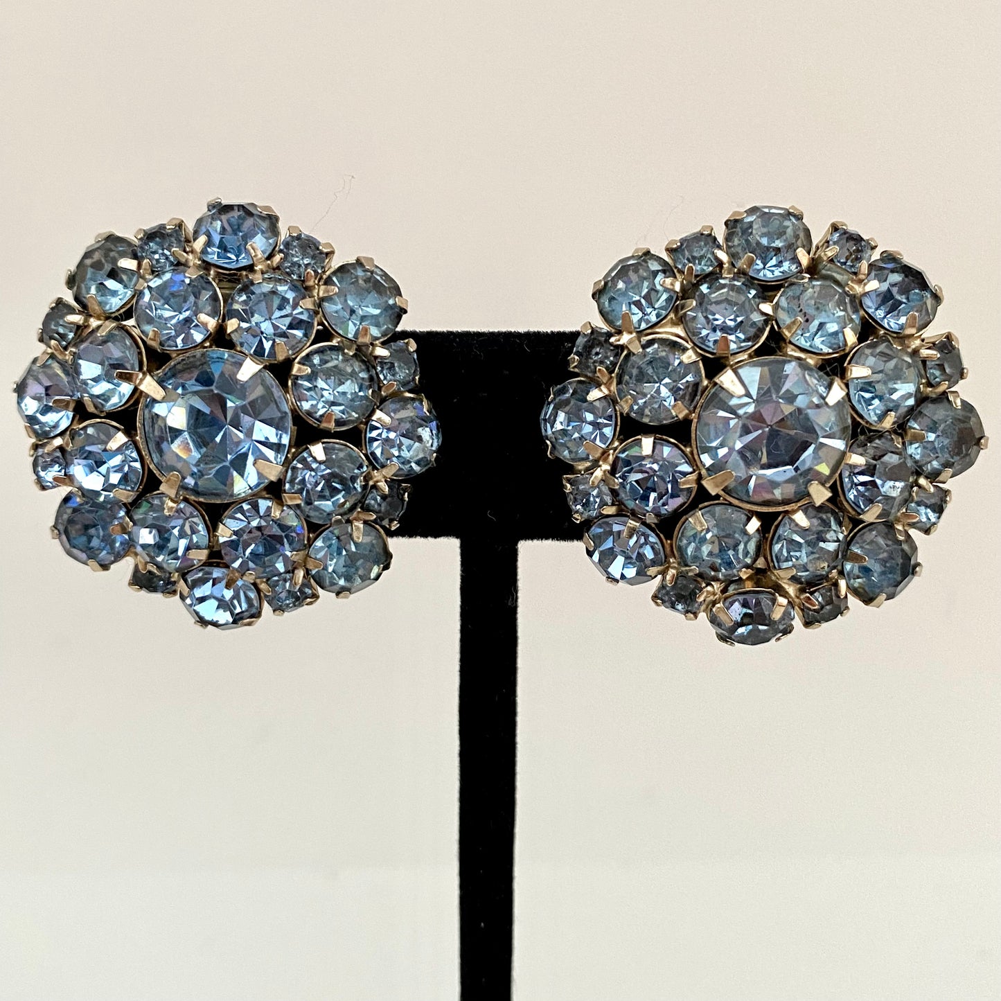 1950s Large Blue Rhinestone Clip Earrings
