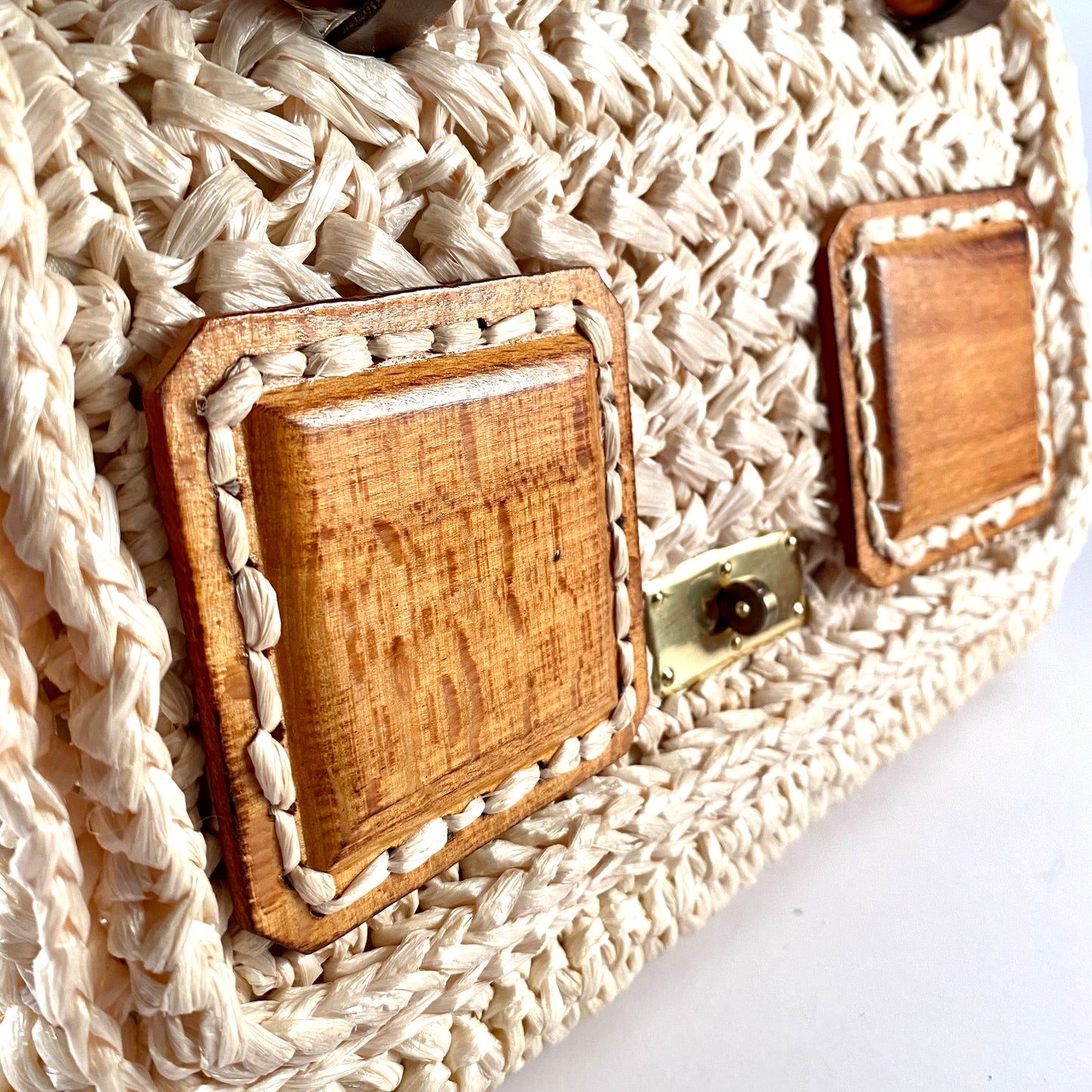 1960s Made In Japan Raffia Straw & Wood Purse