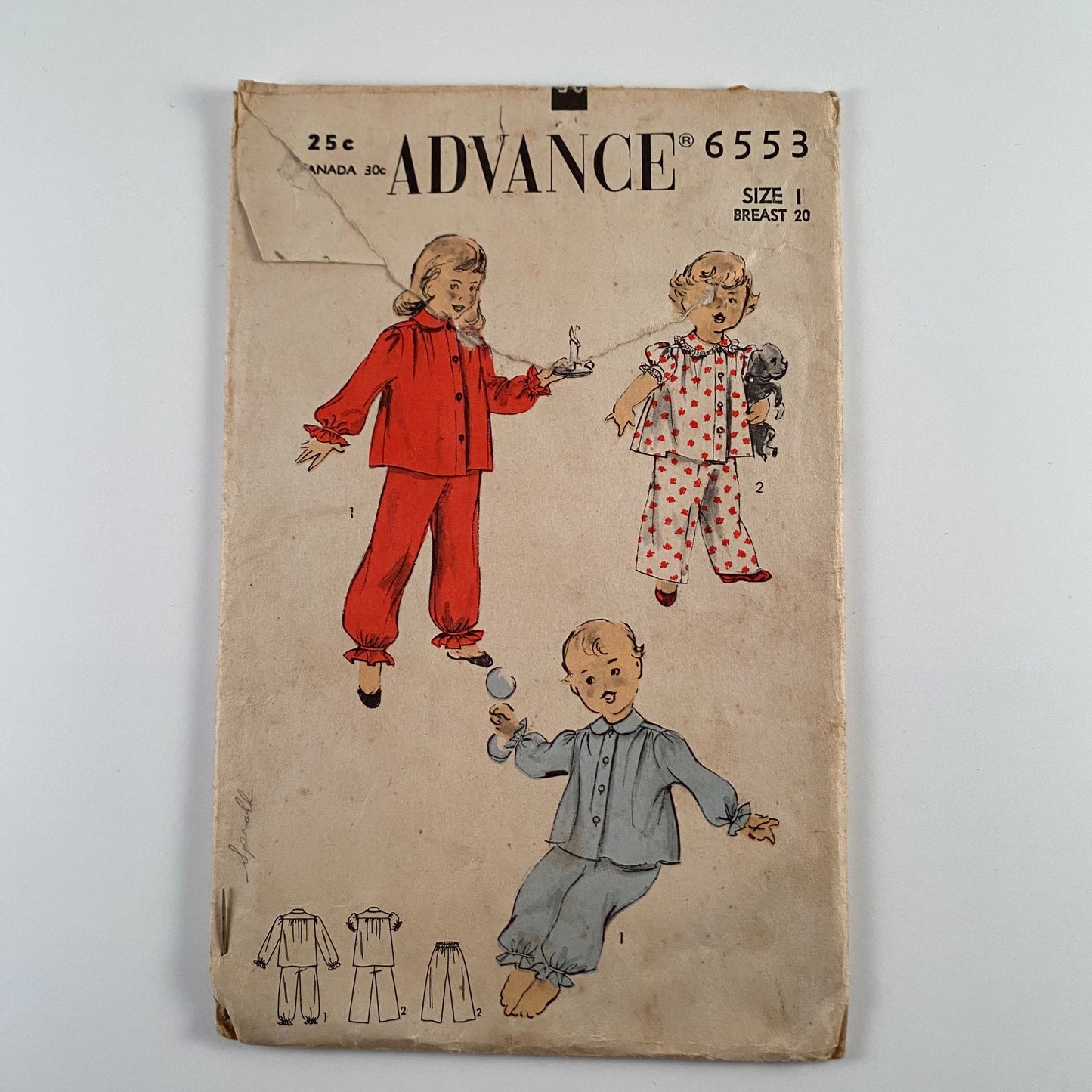1940s Advance Child's Pajama Pattern No.6553