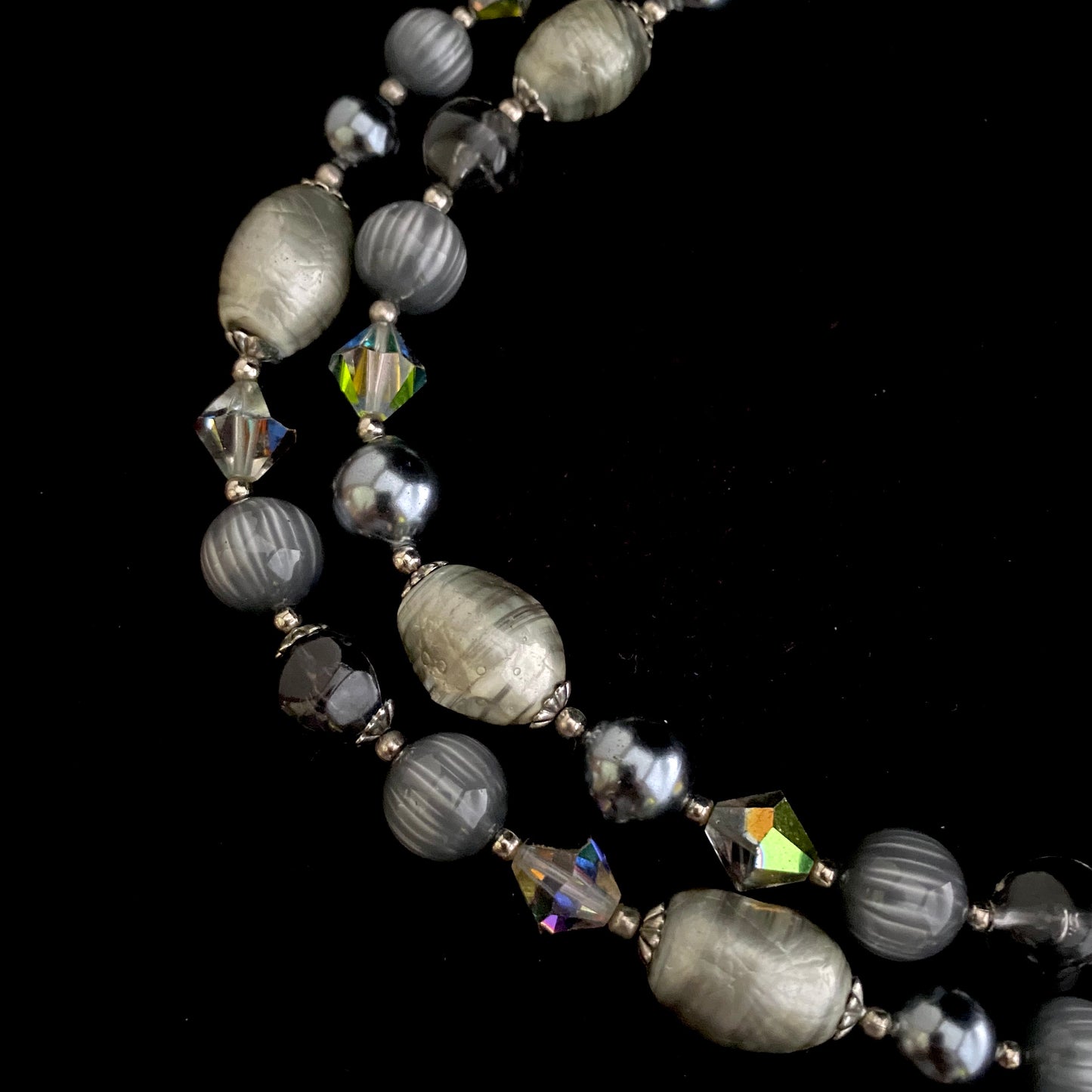 1960s 2 Strand Gray Bead Necklace