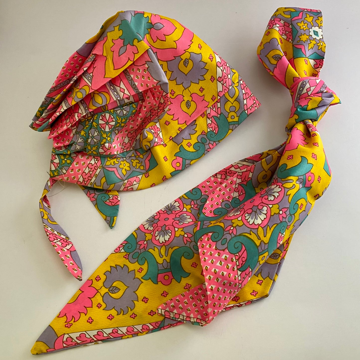 1960s Psychedelic Paisley Turban/ Head Scarf With Matching Scarf